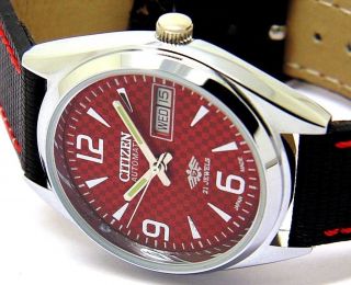 CITIZEN AUTOMATIC MEN,  S STEEL VINTAGE RED DIAL MADE JAPAN WATCH RUN ORDERrr 3