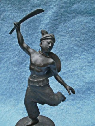 Antique Bronze Burmese Shan Warrior 1 Dha Sword Dancer Asian Thai Krabi Krabong