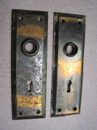 2 Antique Vintage Copper Flash Door Knob Key Hole Lock Plates 2
