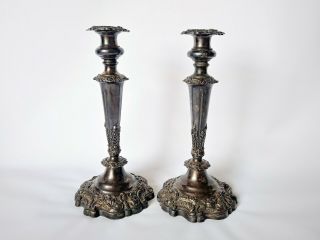 Large Antique Silver Plated Ornate Candlesticks