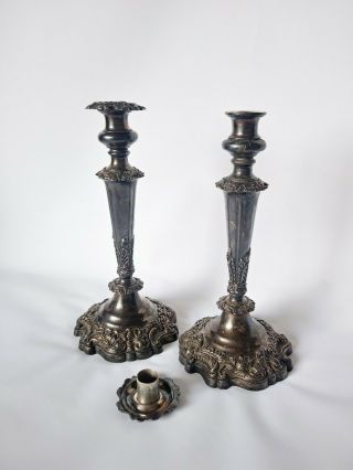 Large Antique Silver Plated Ornate Candlesticks 4