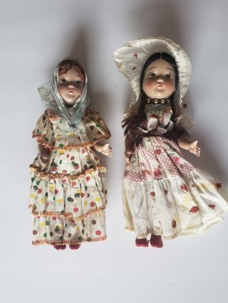 Two Vintage Plastic Mexican Dolls 9 " Tall