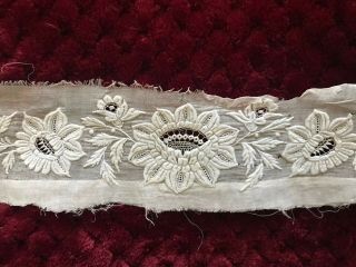 Exceptional Antique " Passe " Gorgeous Hand Embroidery On Muslin