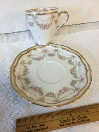 Magnificent Antique Theodore Haviland Limoges Cup & Saucer Garland Roses Gold