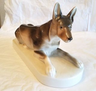 Czech Royal Dux Porcelain Figurine / German Shepherd Dog / Vintage Antique -