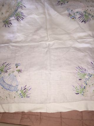 Hand Embroidered Crinoline Lady Linen Table Cloth 36”x36” 2