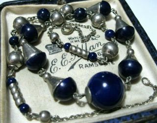 Vintage Antique Art Deco 1930s Lapis Glass Bead Jewellery Necklace Jakob Bengel