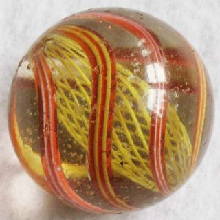 Antique Glass Marble German Handmade Yellow Lattice Core 1,  3/16 " Boulder Nrmint