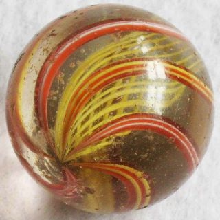 Antique Glass Marble German Handmade Yellow Lattice Core 1,  3/16 