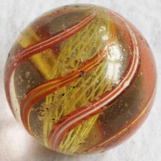 Antique Glass Marble German Handmade Yellow Lattice Core 1,  3/16 