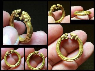 Rare High Ct Roman Gold Torc Finger Ring C2nd 3rd Cent Ad Zoomorphic Toads.