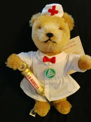9 " Hermann Mohair Nurse Bear,  Vintage With Triangle Button & Hangtags