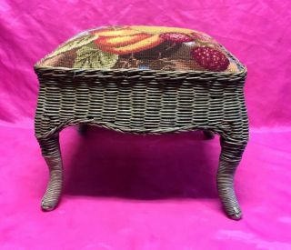 Vintage Wicker Bamboo Fruits Design Upholstery Bench / Stool / Seat -