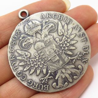 Antique Solid Silver Large Austria Maria Theresa Thaler 1780 Coin Pendant