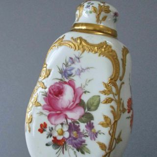 Antique 19thc Kpm Porcelain Hp Perfume Scent Decanter Flowers W Lush Gilt Paste