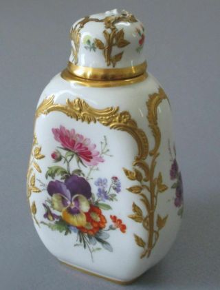 Antique 19thC KPM Porcelain HP Perfume SCENT Decanter FLOWERS w Lush GILT Paste 2