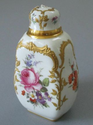 Antique 19thC KPM Porcelain HP Perfume SCENT Decanter FLOWERS w Lush GILT Paste 3
