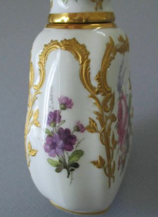 Antique 19thC KPM Porcelain HP Perfume SCENT Decanter FLOWERS w Lush GILT Paste 4