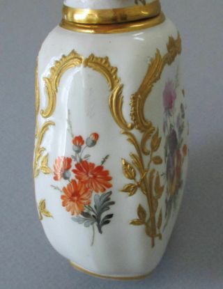 Antique 19thC KPM Porcelain HP Perfume SCENT Decanter FLOWERS w Lush GILT Paste 5