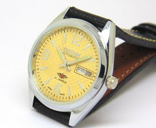 MEN,  S CITIZEN AUTOMATIC STEEL VINTAGE DAY DATE YELLOW DIAL WRIST WATCH 4