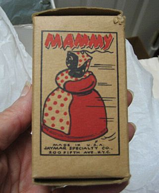 Antique Wooden Mammy Doll Toy String Holder W/ Box Black Americana Jaymar Co.