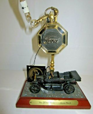 Franklin Pocket Watch Ford T Antique Car With Stand Gold Accents Collectors