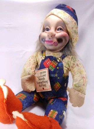 Vintage Rushton Rubber Face Smoking Hobo Bum Doll Stuffed 1978 22 Inch