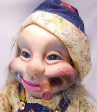 vintage RUSHTON rubber face smoking hobo bum doll stuffed 1978 22 inch 2