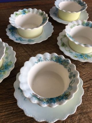 Antique Porcelain Mz Austria Custard Dish & Underplate Set Of 5 Ramekins