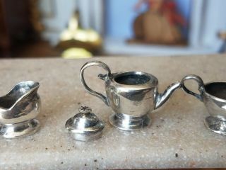 Antique French Dollhouse Miniature Silver Victorian Tea Set 1:12 6