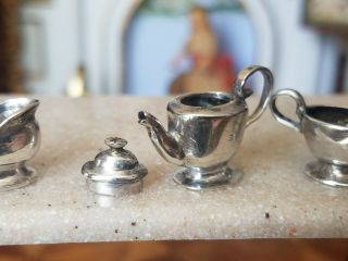 Antique French Dollhouse Miniature Silver Victorian Tea Set 1:12 7