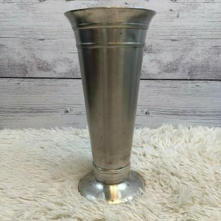Pottery Barn Trumpet Vase 14 " Tall Silver Pewter Antiqued Finish Centerpiece