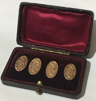 Antique Edwardian 9k Rose Gold Hallmarked Cufflinks C1902 - 5 Grams Cased