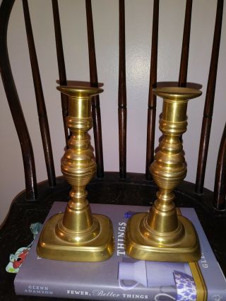 Early Brass Pushup Candlesticks 19th Century American