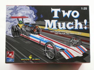 Two Much Twin Engine Dragster Model King Amt 1:25 Model Kit 21489p Open Complete