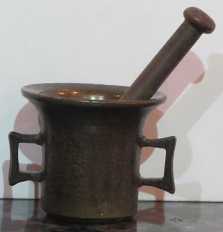 Antique Miniature Bronze Mortar And Pestle 1 3/4 " Tall
