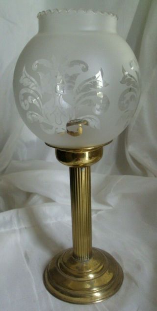 Antique Brass Spring Loaded Lamp Frosted Glass Globe Candle Holder Made England