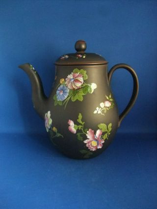 Antique Early 19thc Wedgwood Black Basalt Coffee Pot C1815 - Chinese Flowers