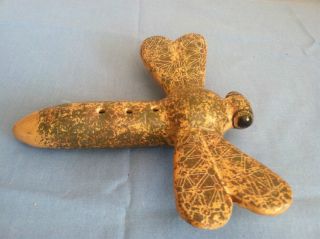Very Old Antique Primitive South American Dragonfly Clay Flute
