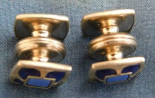 Designer B & W Co.  Blue Enamel Manufactured Vintage Kum - A - Part Cuff Links