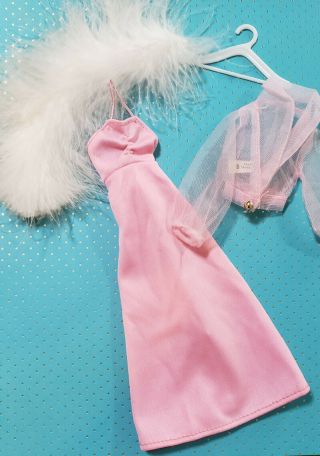 Vintage Barbie Hong Kong Clone Evening Gown Dress Set Sheer Jacket Boa Mod 60s