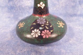 RARE ANTIQUE QING CHINESE CLOISONNE VASE JADE GREEN FLORAL DECORATION IN 3 PANEL 2