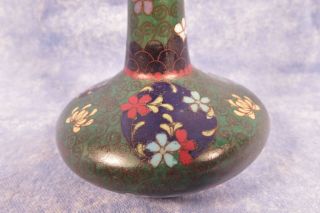 RARE ANTIQUE QING CHINESE CLOISONNE VASE JADE GREEN FLORAL DECORATION IN 3 PANEL 3