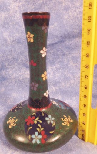 RARE ANTIQUE QING CHINESE CLOISONNE VASE JADE GREEN FLORAL DECORATION IN 3 PANEL 4