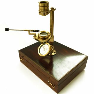 A Fine W & S Jones Simple Brass Botanical Microscope In Its Case