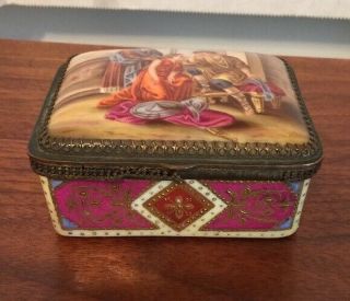 Antique Porcelain Hand Painted Trinket Box,  Nude Inside Royal Vienna Style