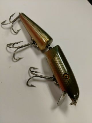 Vintage Pflueger Jointed Palomine Fishing Lure Wooden Bass Bait Glass Eyes 4