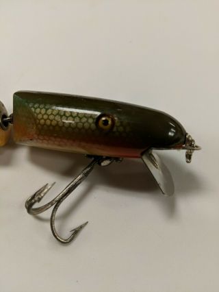Vintage Pflueger Jointed Palomine Fishing Lure Wooden Bass Bait Glass Eyes 5