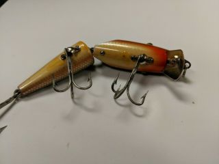 Vintage Pflueger Jointed Palomine Fishing Lure Wooden Bass Bait Glass Eyes 7
