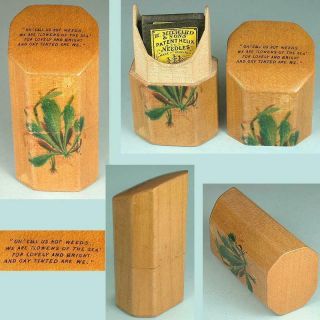 Antique Seaweed Mauchline Ware Needle Packet Box English Circa 1870s